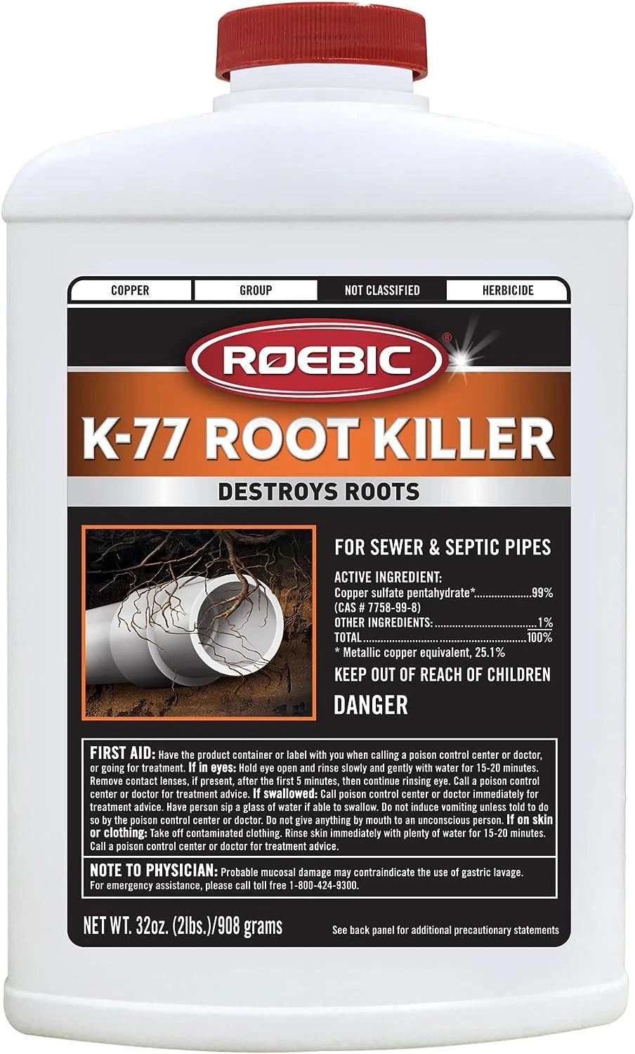Roebic K-77 Root Killer, Clears Pipes Stops New Growth Works For Sewer 32 Ounce