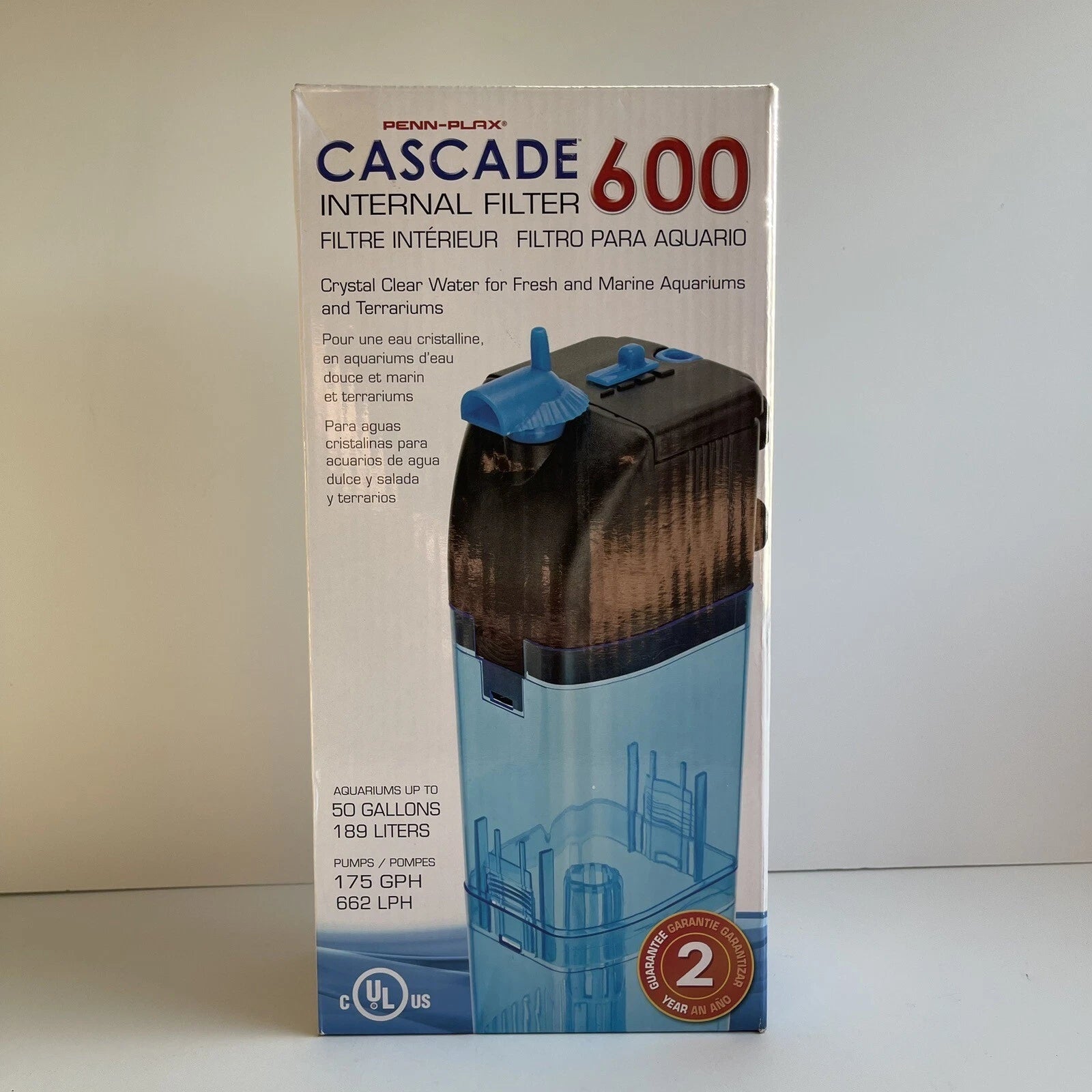 Penn Plax Cascade Submersible Aquarium Filter Cleans Up to 50 GAL Fish Tank 600