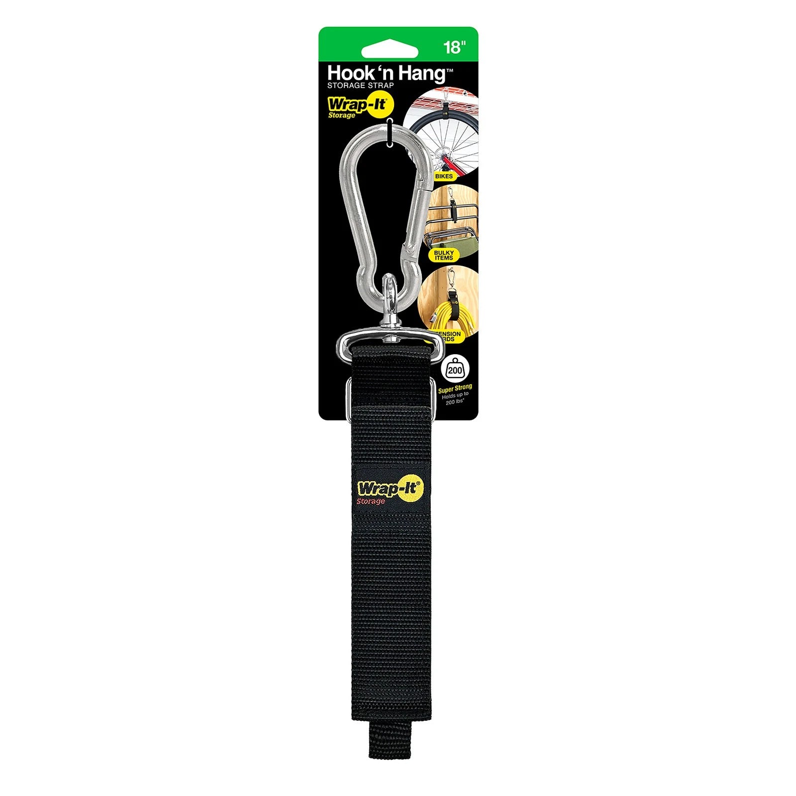Wrap-It Hook 'N Hang Cord Storage Strap, Black 1.5 x 18 In. - 100-HNH-18BL