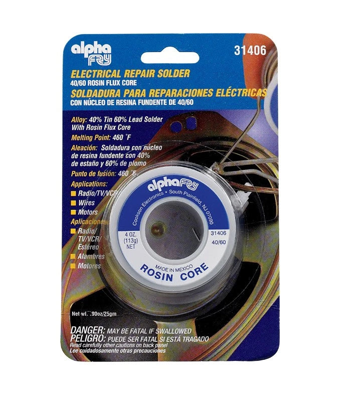 Alpha Fry Tin/Lead 40/60 Rosin Core Electrical Solder Wire 0.09 Dia. in 31406