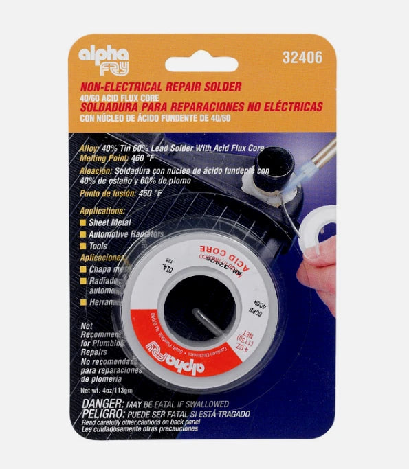 Alpha Fry ACID CORE Repair Solder Non-Electrical Tin/Lead 0.125" 4oz 40/60 32406