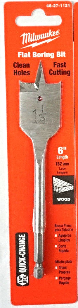 Milwaukee 48-27-1121 1-1/8" x 6" Wood Flat Boring Bit