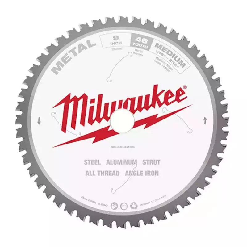 Milwaukee 48-40-4255 9" X 48Tooth Saw Blade 1In. Arbor Cutting Aluminum & Steel