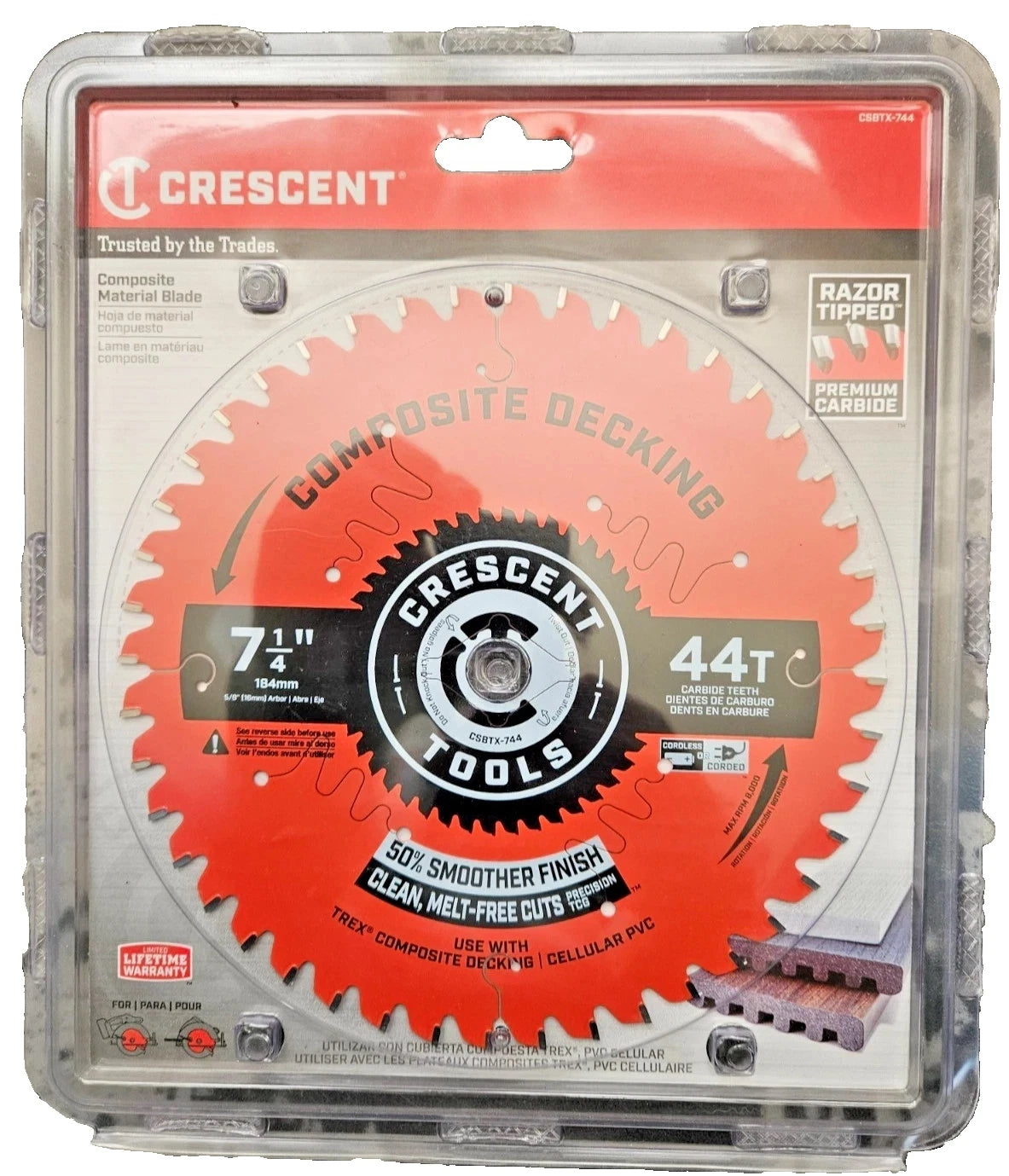 Crescent 7-1/4" x 44-Tooth Composite Decking Circular Saw Blade CSBTX-744