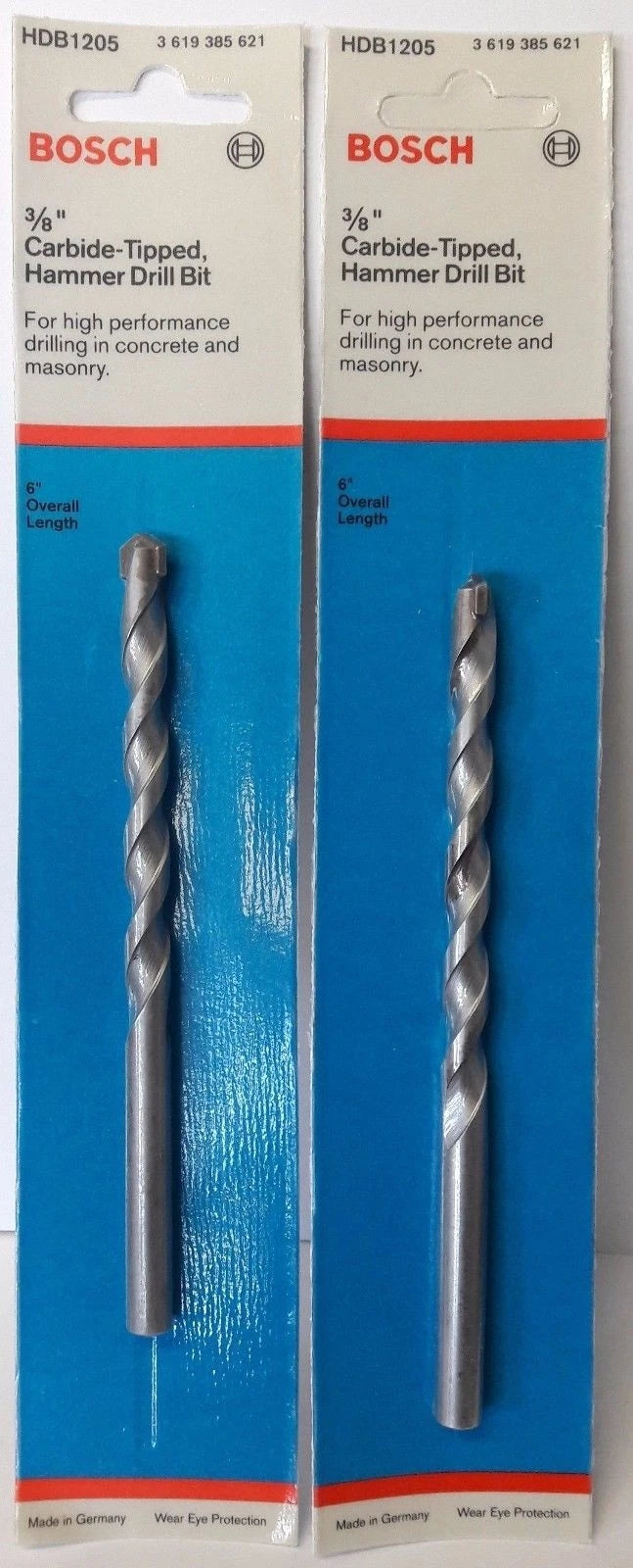 Bosch HDB1205 3/8" x 4" x 6" Carbide Hammer Drill Bit Germany 2pks