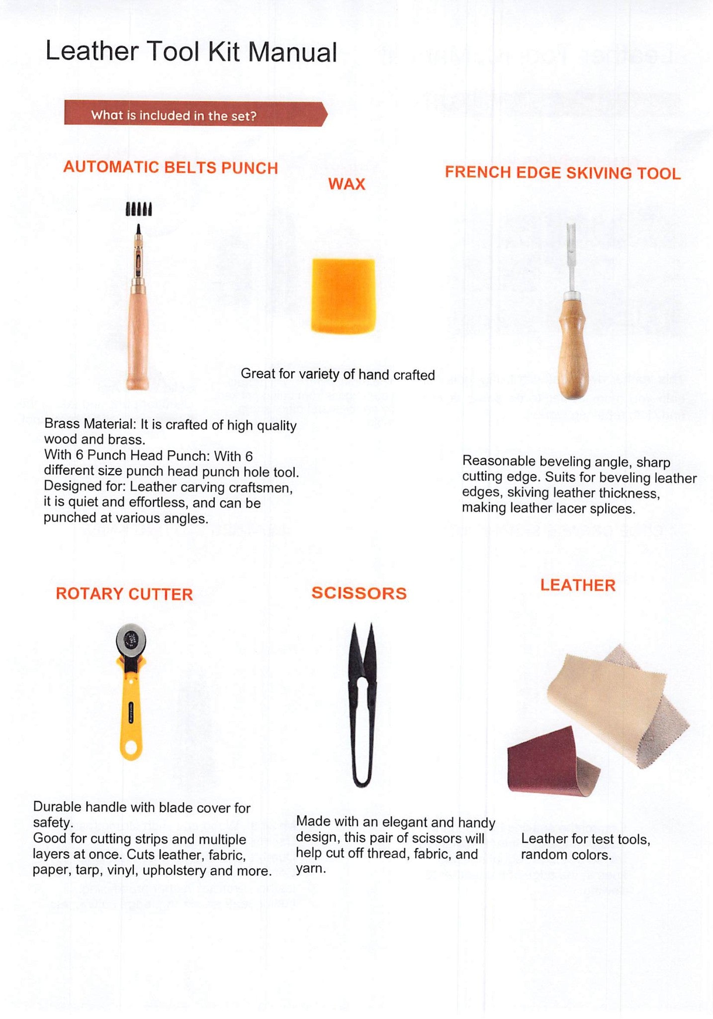 Leather Craft Tool Kit Set for DIY Stitching, Cutting, Skiving & Repair – M0028