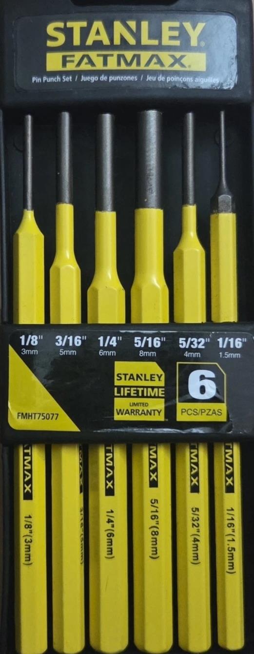 STANLEY FATMAX 6 Piece Pin Punch Set 1/8" 3/16" 1/4" 5/16" 5/32" 1/16" FMHT75077