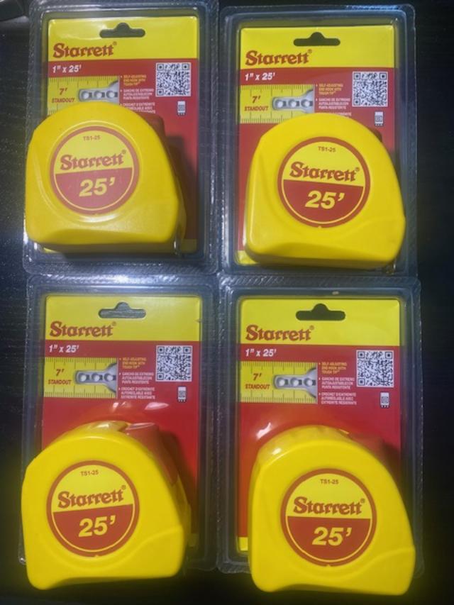 Starrett 25' x 1" SAE Measuring Tapes Grad. 1/16 4pcs. TS1-25