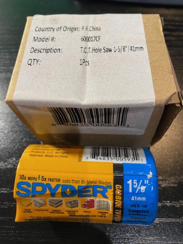 Spyder 1-5/8" Tungsten Carbide Tipped Hole Saw 600017CF