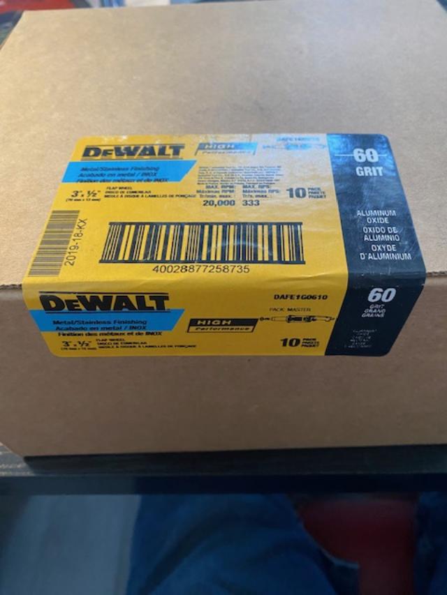 DeWalt Mounted Flap Wheel 3" X 1/2" 20,000RPM 60 Grit 10 Pack DAFE1G0610