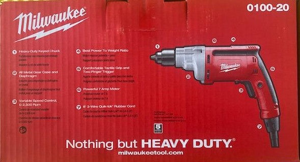 MILWAUKEE 0100-20 Magnum Corded Electric 1/4" Drill, 7Amp