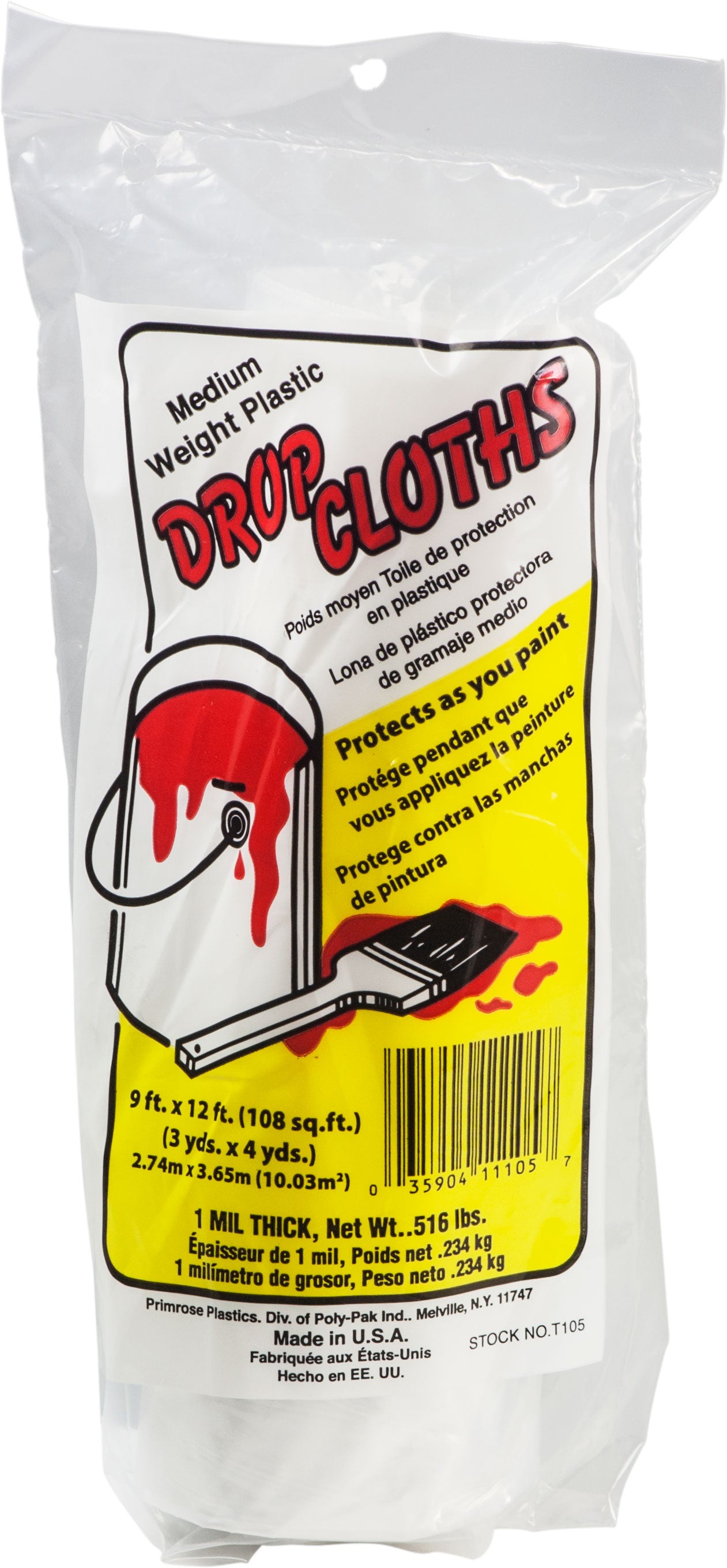 Primrose Plastics 105 Medium Weight Plastic Drop Cloth 9ft. x 12 ft. USA