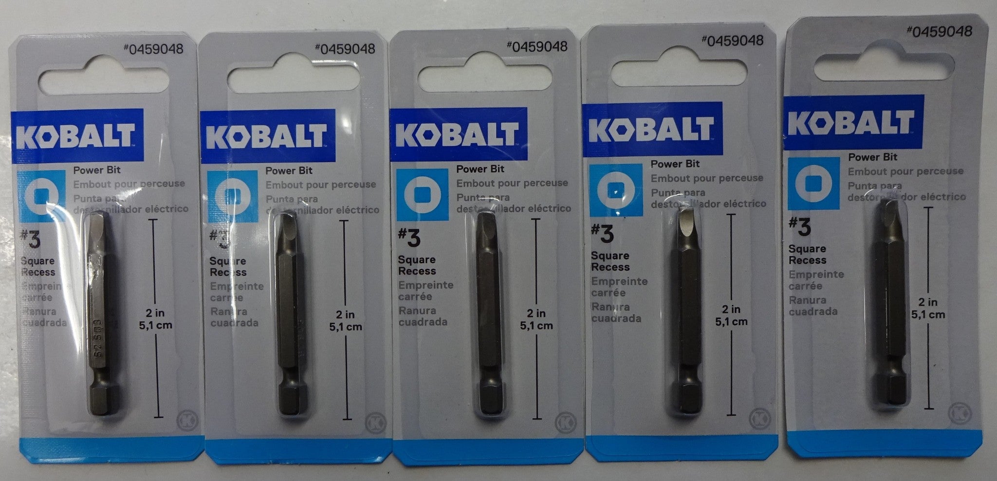 KOBALT 0459108 #3 Power Screw Bit Square Recess 2" Long 5pcs