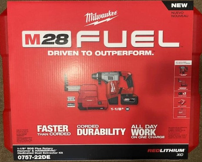 Milwaukee 0757-22DE M28 FUEL 28-Volt 1-1/8 in. SDS Plus Rotary Hammer w/ Dust Ex