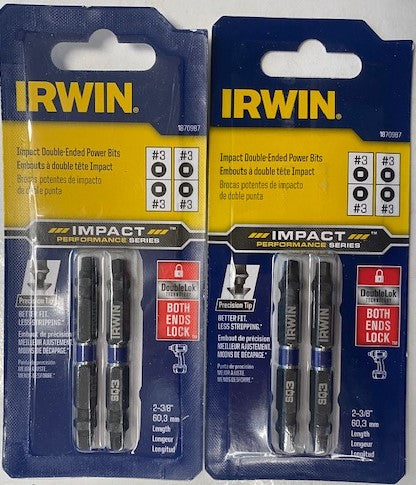 Irwin 1870987 Double-Ended POWER Impact Bits #3 SQUARE 2-3/8" Long 2pcs.