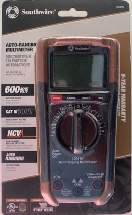 Southwire 10041N Auto Ranging Multimeter AC DC 600V