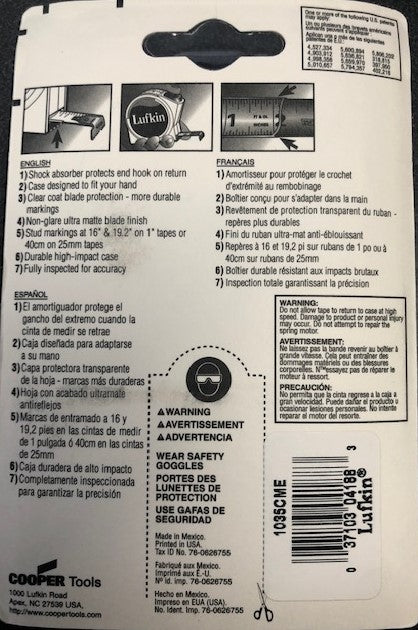 Lufkin 1035CME 16'/5m x 3/4" Toggle Lock Tape Measure