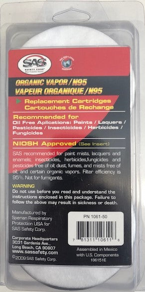 SAS 1061-50 Replacement Cartridges - Organic Vapor 2 Pack