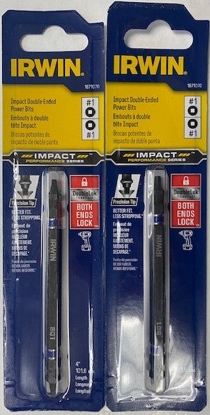 Irwin 1871070 Impact Double Ended Power Bits #1 Square 4" Long 2pcs.