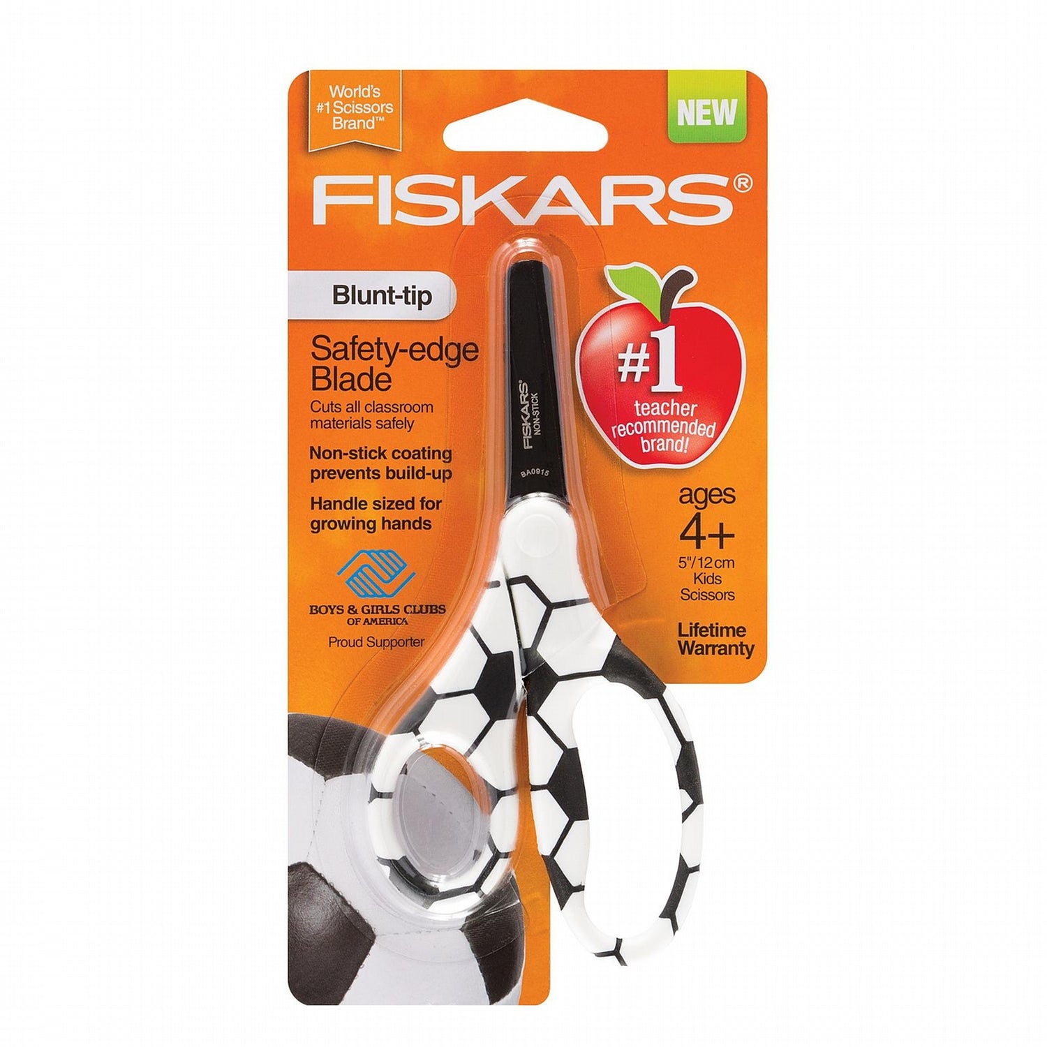 Fiskars 134162-1001 Soccer MVP 5" Non-Stick Blunt-Tip Kids Scissors & Ruler