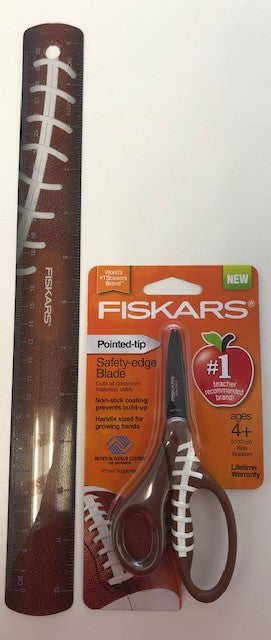Fiskars 134302-1001 Football MVP 5" Non-Stick Pointed Tip Kid Scissors & Ruler