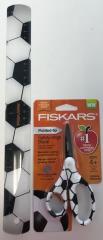 Fiskars 134302-1001 Soccer MVP 5" Non-Stick Pointed Tip Kid Scissors & Ruler