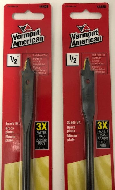 Vermont American 14428 1/2" x 16" Extra long Self feed Spade Bit 2 pcs