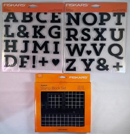 Fiskars 146720 Clear Acrylic Stamp Set Full Alphabet of Block Monogram 3pc Set