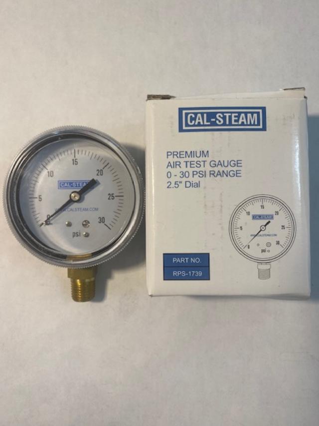 Cal-Steam RPS-1739 Premium Air Test Gauge 0- 30 PSI Range 2.5" Dial