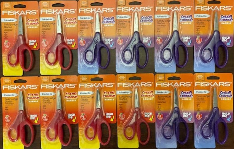 Fiskars 184300 Color Change Handle Pointed-Tip Safety-Edge Blade Scissors 12pcs.