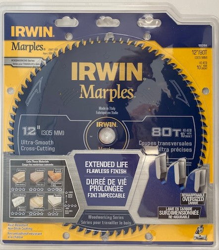 IRWIN Marples 1853194 12" x 80 Tooth Fine Crosscutting Circular Saw Blade Italy