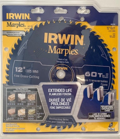 IRWIN Marples 1853193 12" x 60 Tooth Fine Crosscutting Circular Saw Blade Italy