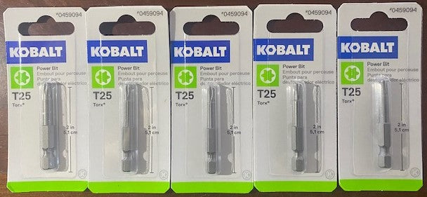 Kobalt 0459094 T-25 2" Screw Bit 2" Long 5pcs.