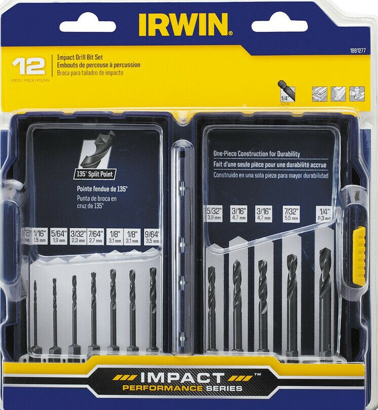 Irwin 1881277 Impact 12 Piece Performance Series Drill Bit Set Hex Shank