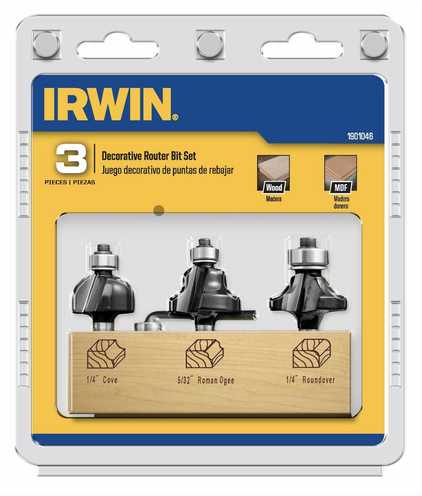 IRWIN 1901046 3pc Decorative Router Bit Set 1/4" Shank