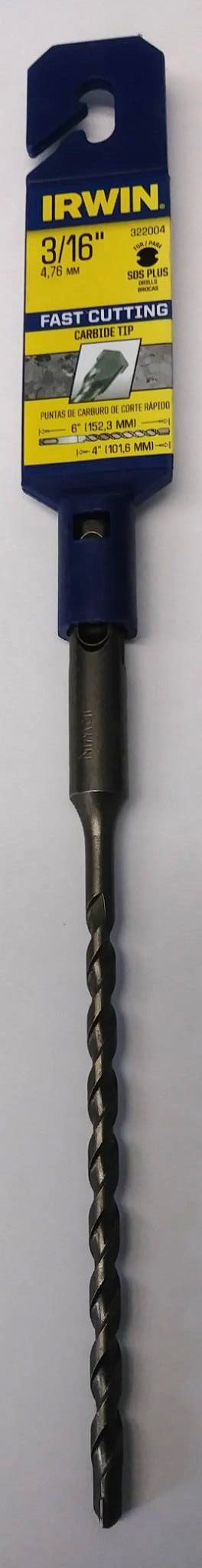 Irwin 322004 3/16" x 4" x 6" SDS Plus Carbide Tip Drill Bit