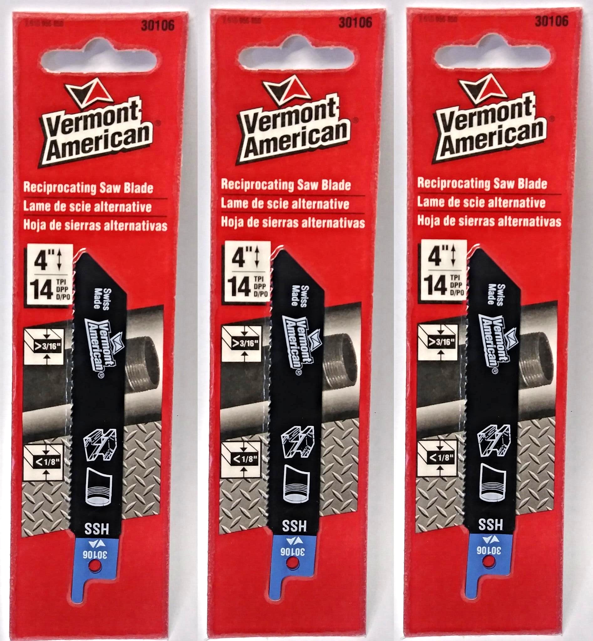 Vermont American 30106 4" x 14 TPI HSS Reciprocating Saw Blade (3 Packs)