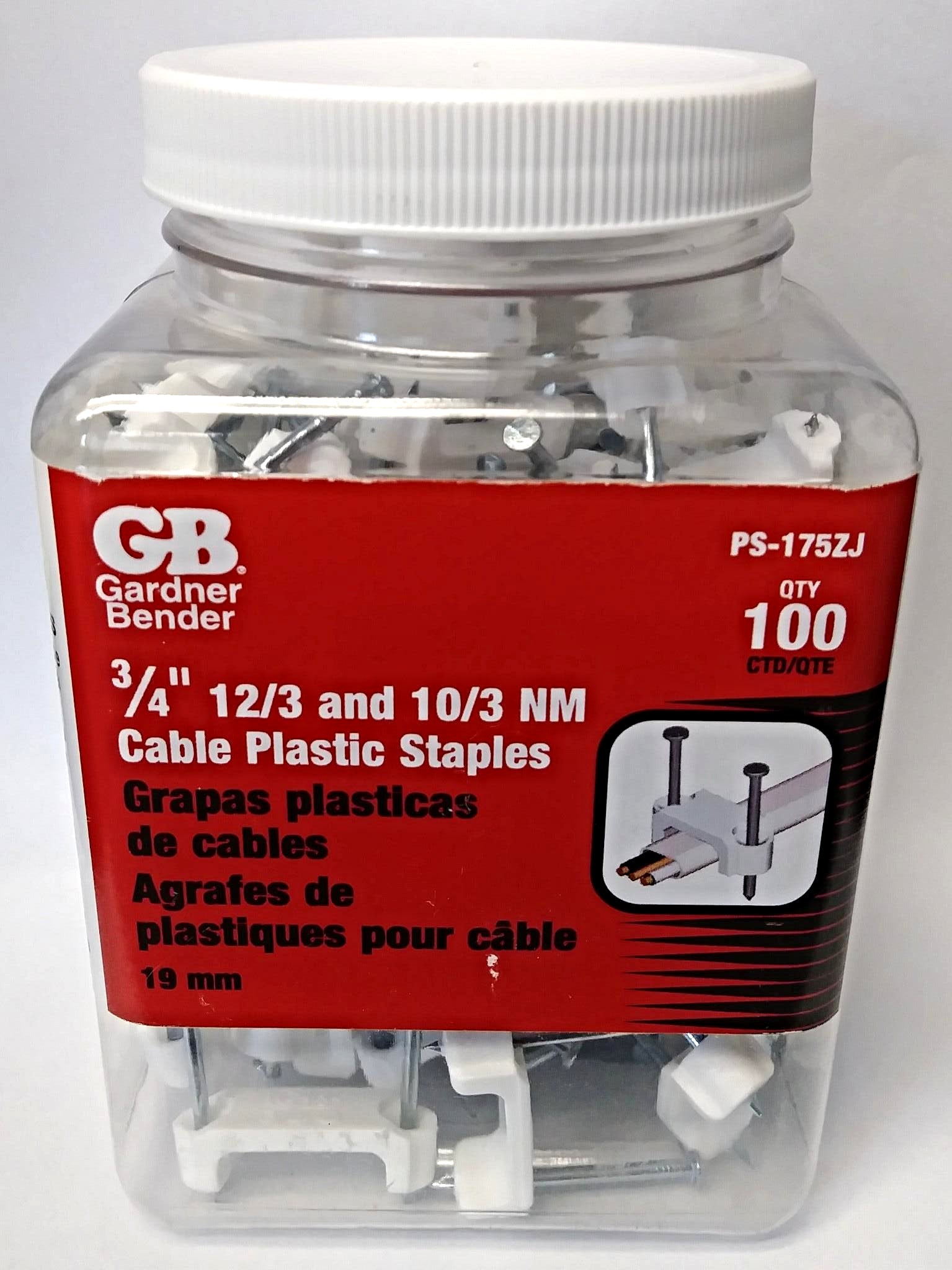 Gardner Bender PS-175ZJ 3/4" 12/3 and 10/3 NM Cable Plastic Staples 100 Pack USA