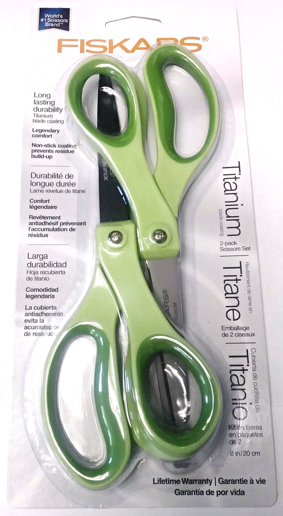 Fiskars 154180-1002 8" Titanium 2 Pack Non-Stick Scissors (Green)