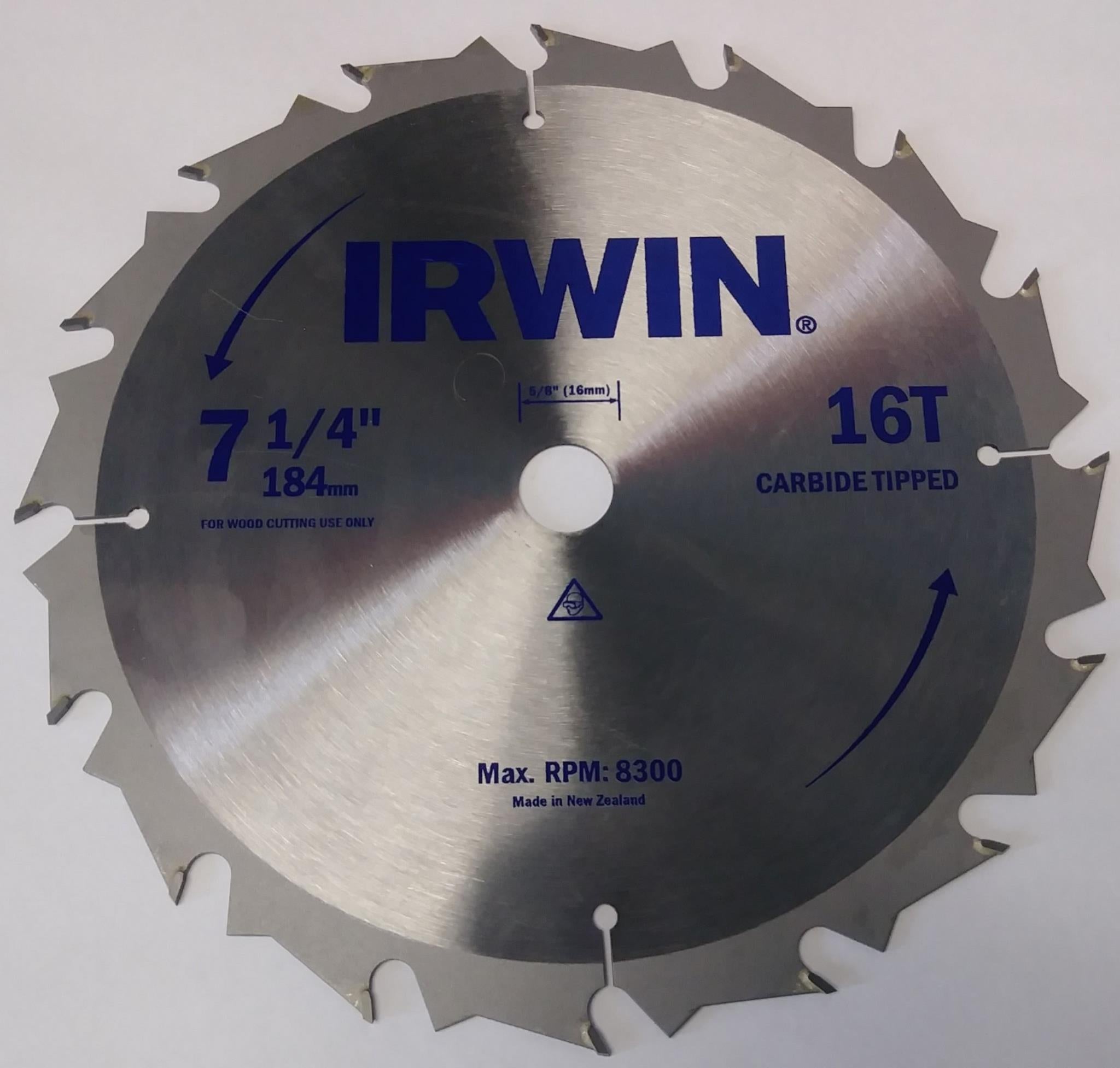Irwin 7-1/4" x 16T Carbide Tipped Circular Saw Blade New Zealand
