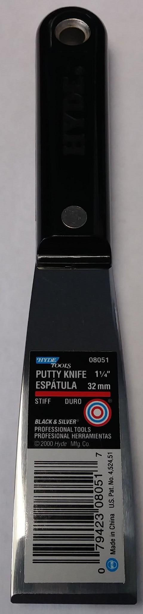 Hyde 08051 1-1/4" Black & Silver Stiff Putty Knife