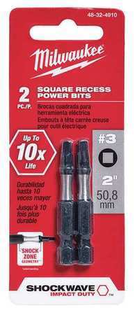 Milwaukee 48-32-4910 #3 Square 2" Recess Power Bit 2 Pack (Milwaukee Bin)