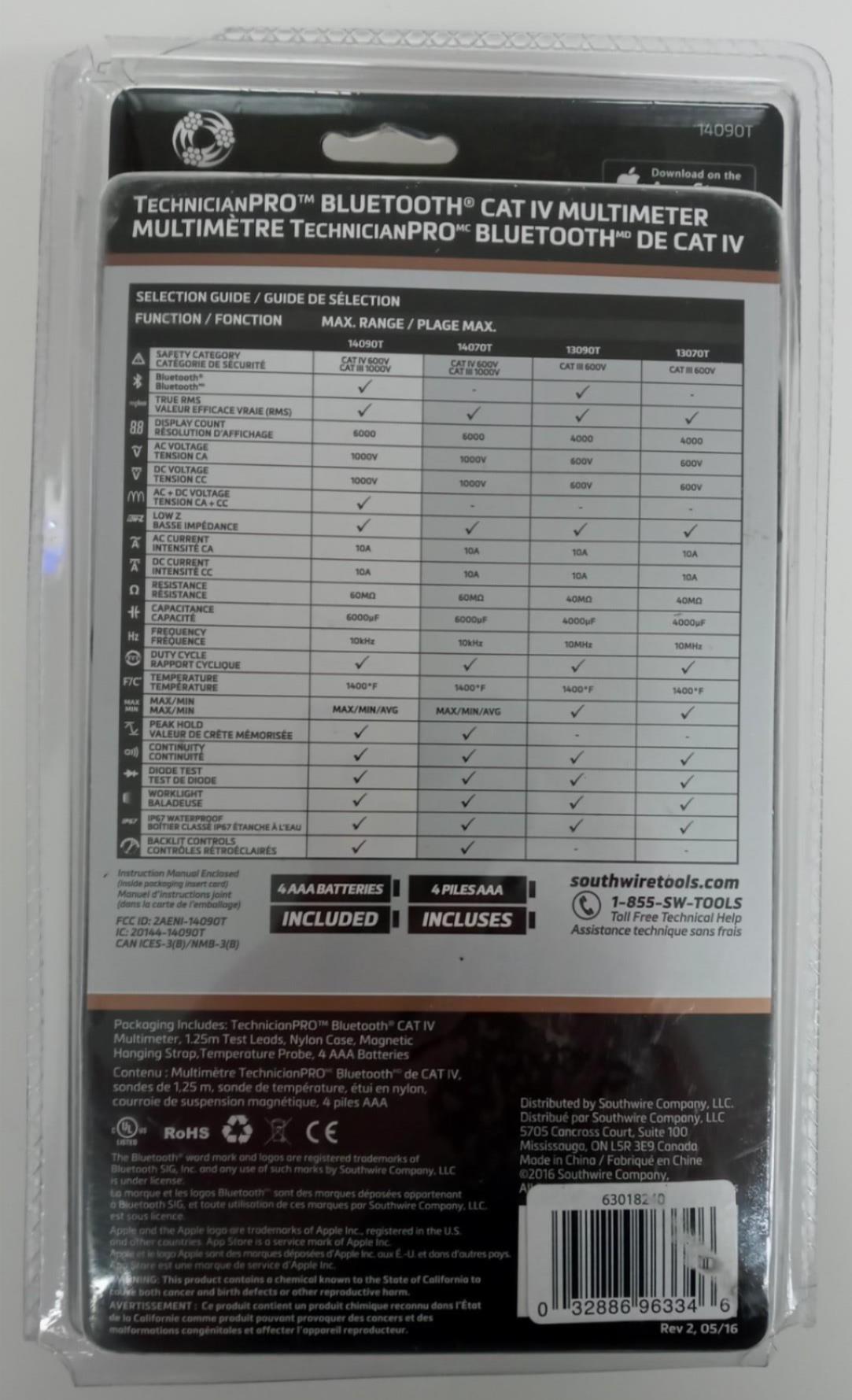 Southwire TechnicianPRO™ BLUETOOTH® CAT IV MULTIMETER w/pouch and Leads 14090T