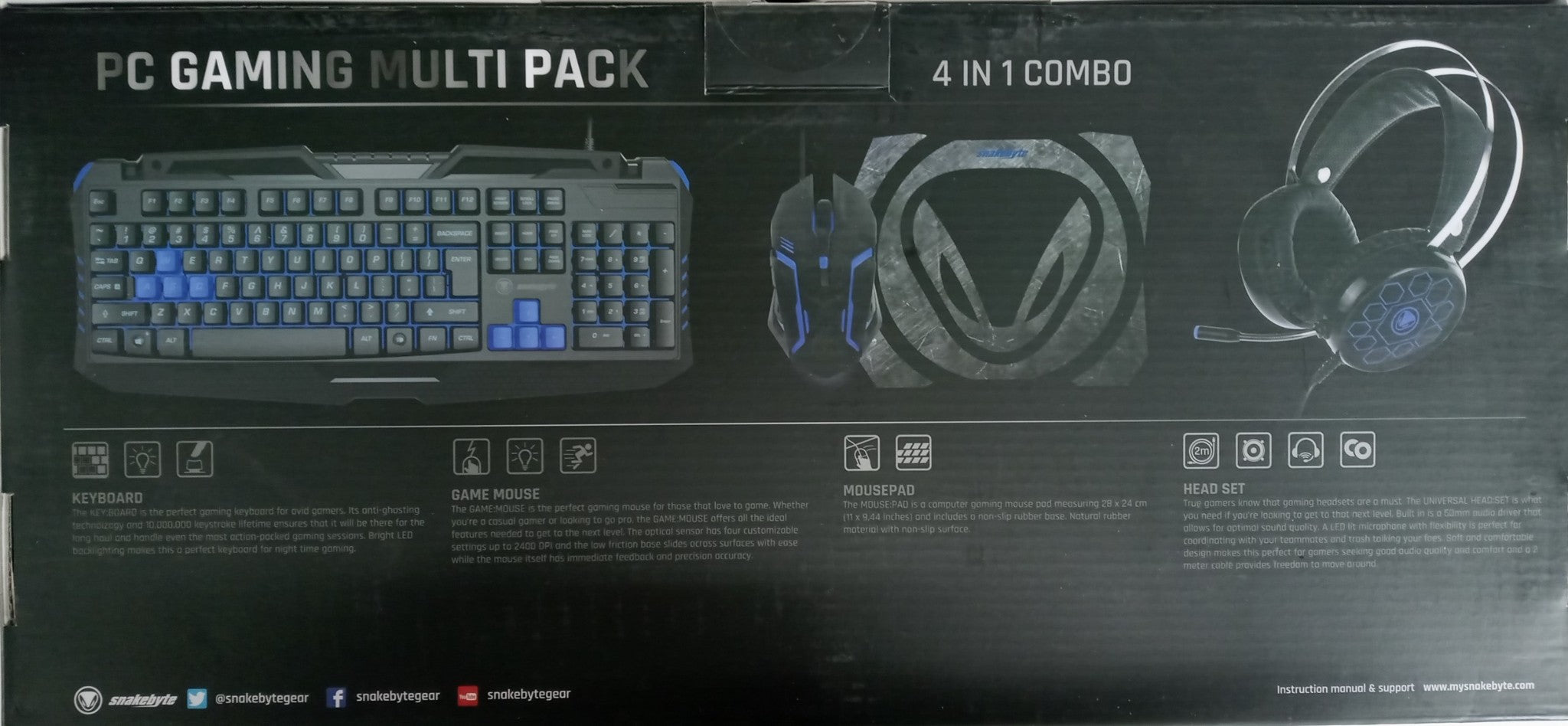 Snakebyte Keyboard And Mouse Combo With Mouse Pad, Gaming Headset Wire