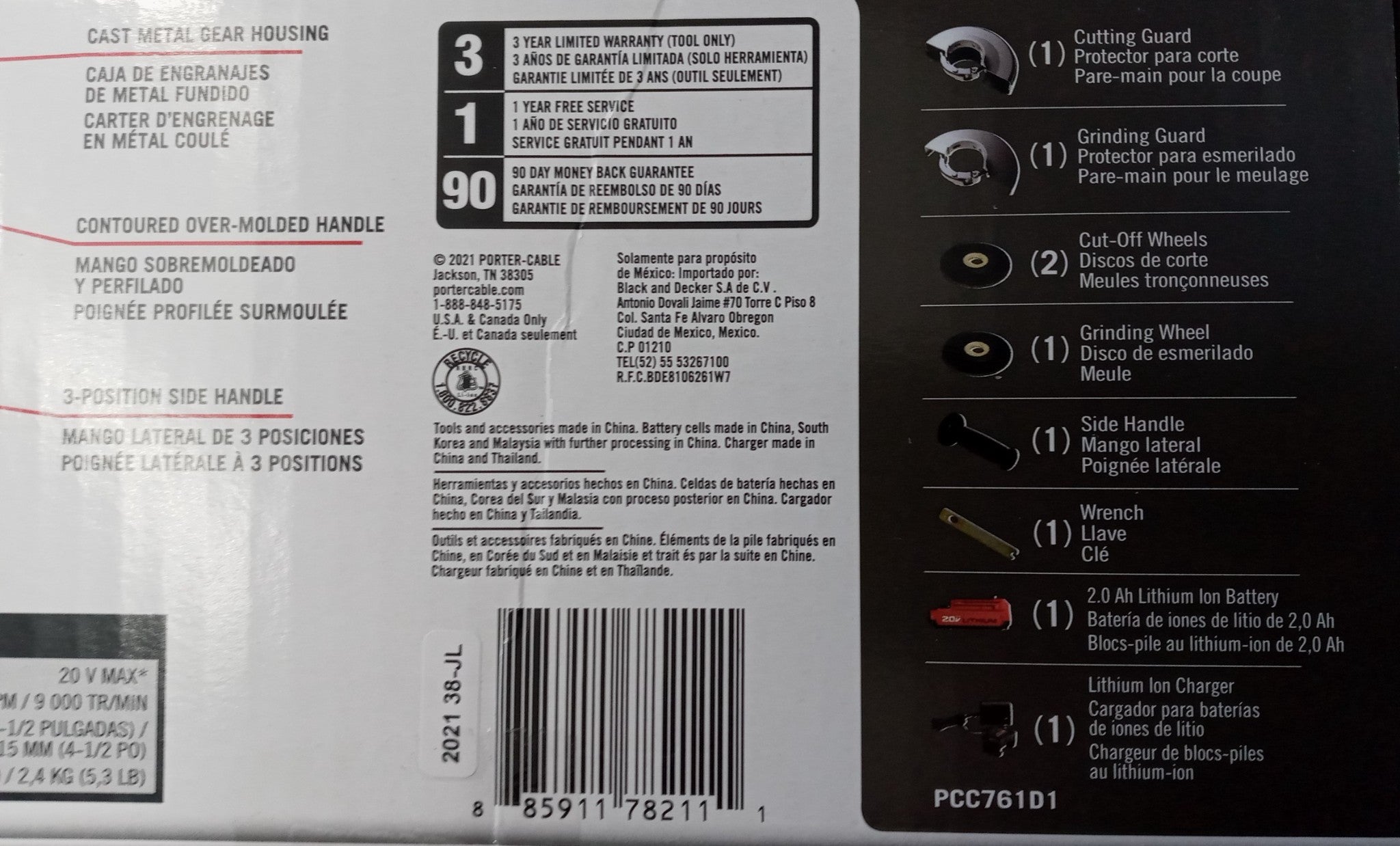 Porter-Cable 20V MAX 4-1/2" Cut Off Grinder Kit With Battery & Charger PCC761D1