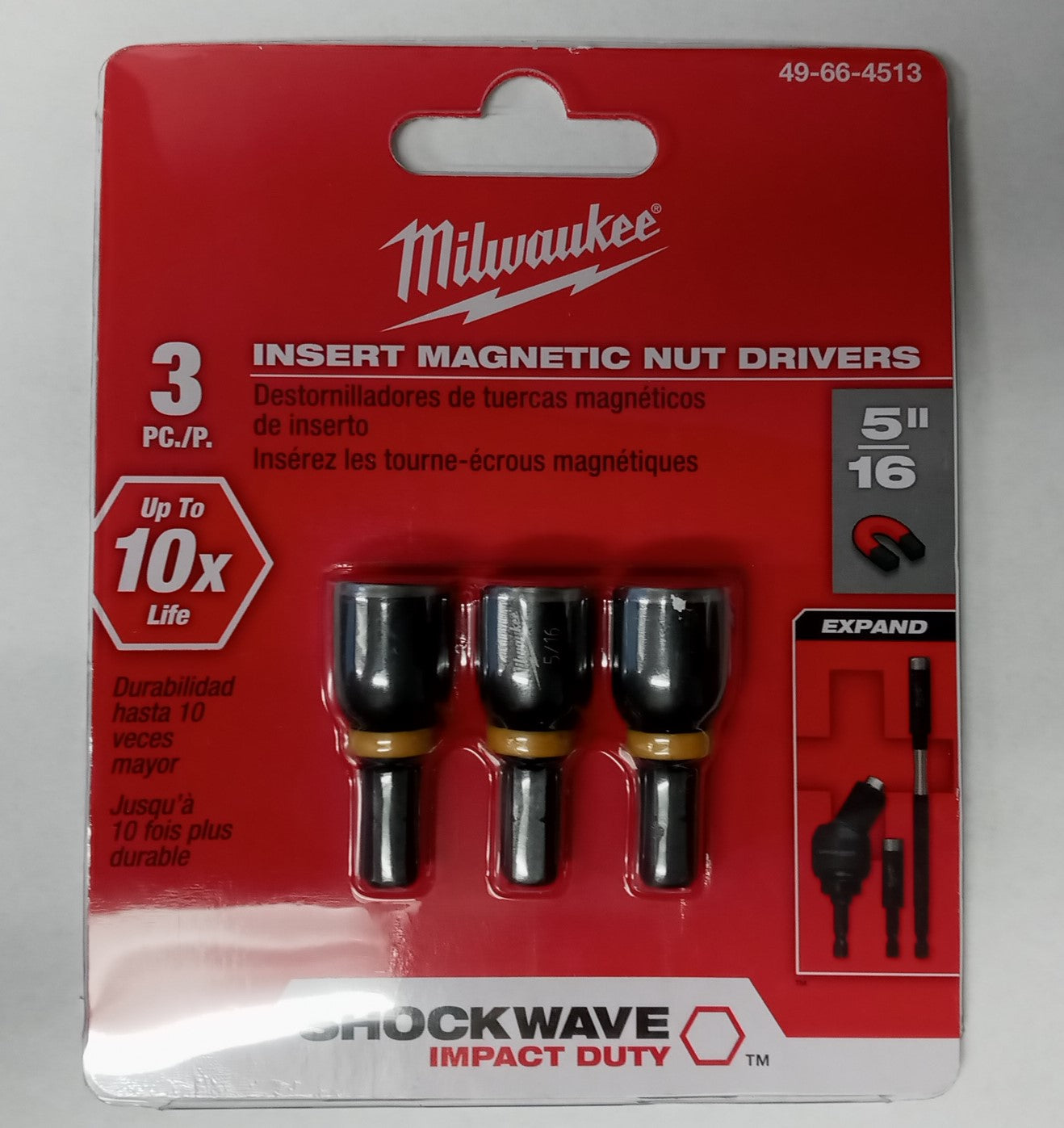 Milwaukee 49-66-4513 SHOCKWAVE 5/16" Magnetic Insert Nut Driver (3 Pk)