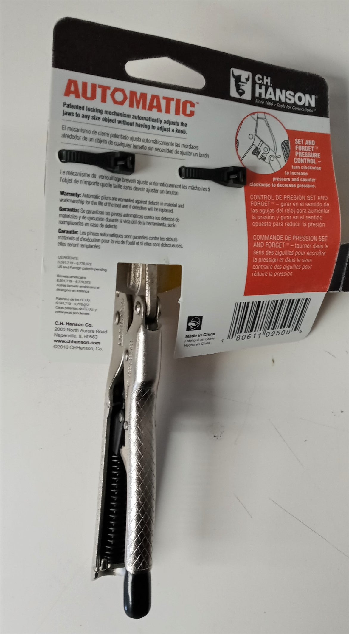 CH Hanson 09500 9" Forked Jaw Self-Adjusting Locking Pliers