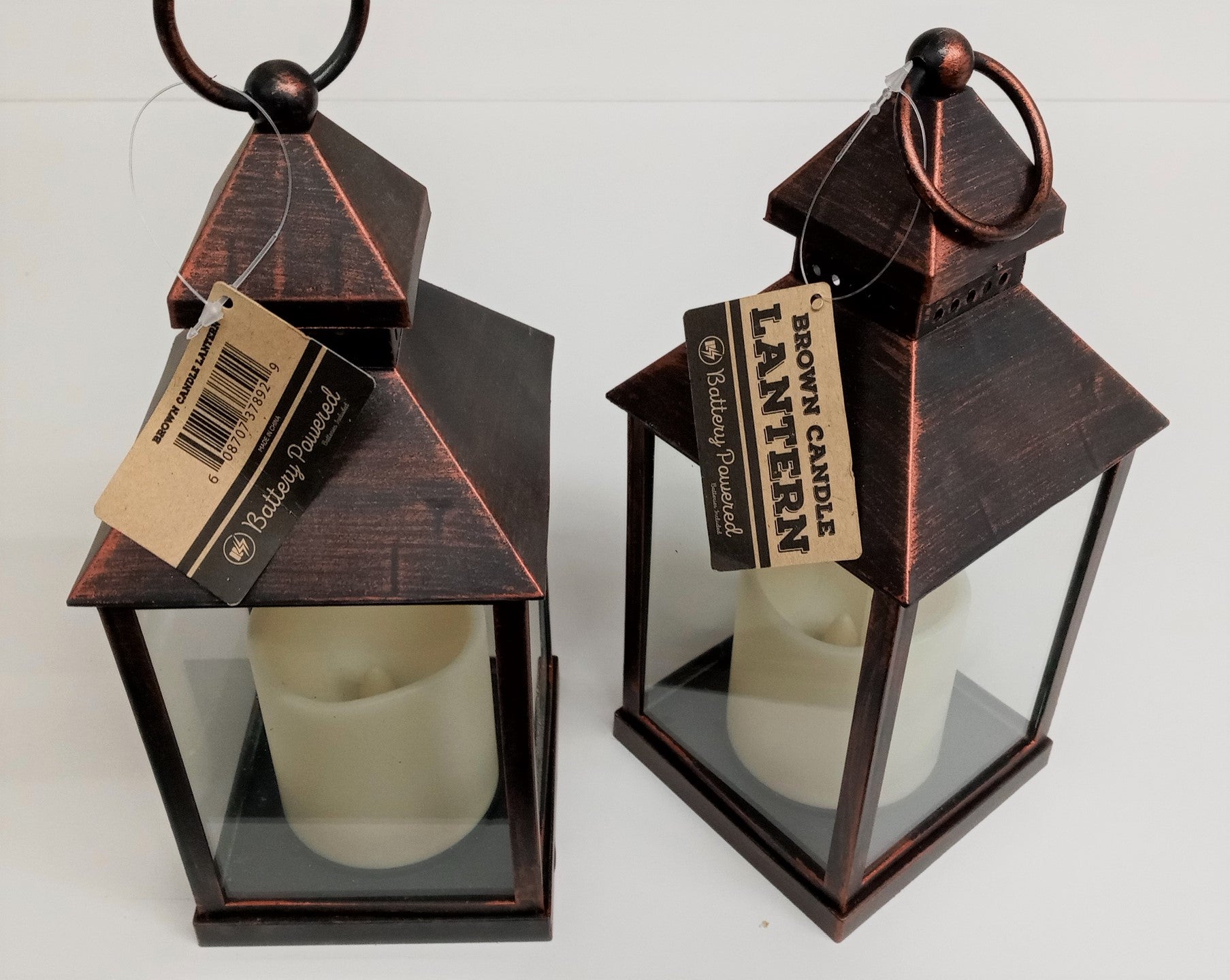 Decorative Brown Lantern 37892 With Battery Operated Candle 9-1/2" 2pcs