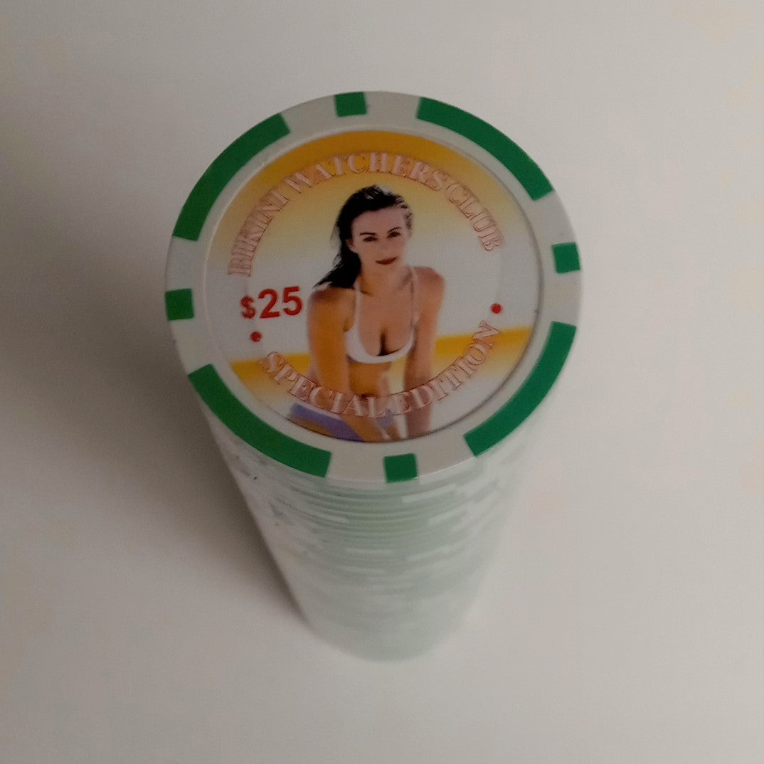 Green $25 Bikini Watchers Club Special Edition Casino Poker Chips 50pcs