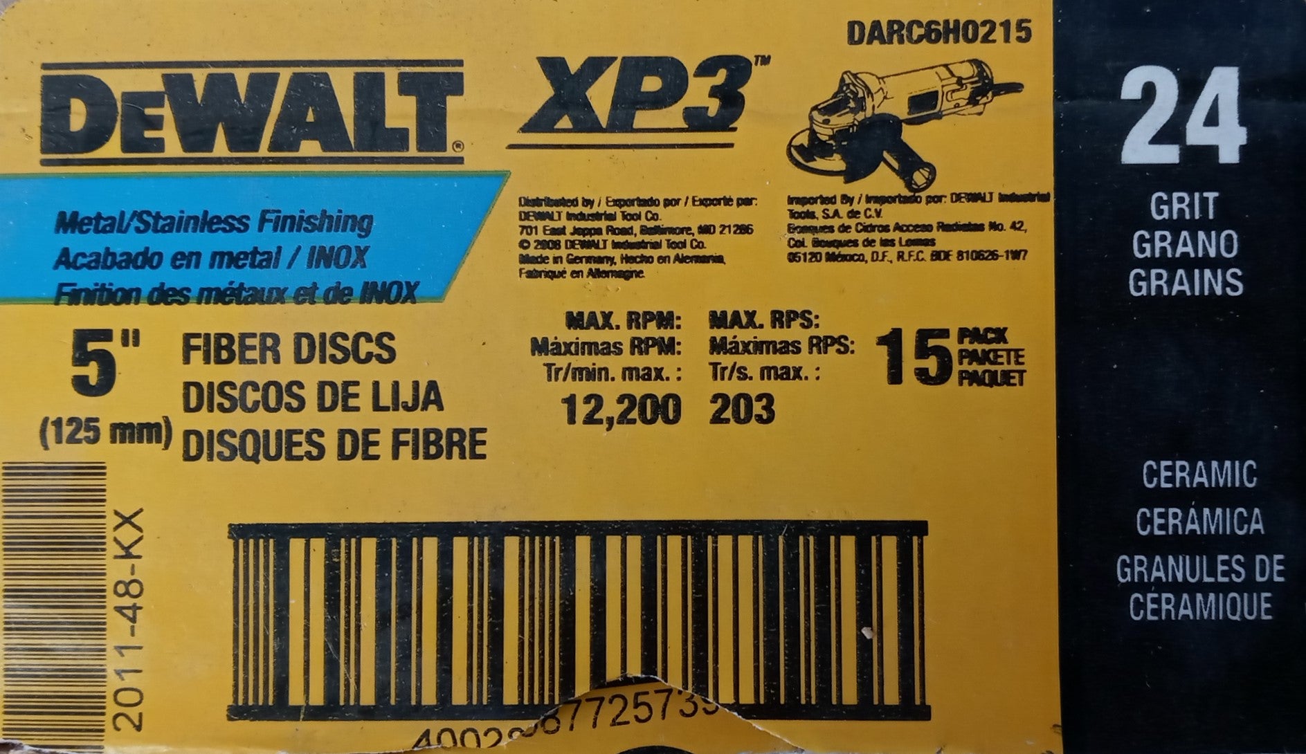 Dewalt DARC6H0215 Metal/Stainless Finishing Fiber Discs 24grit 5" 15-pack